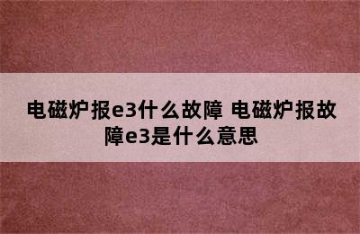 电磁炉报e3什么故障 电磁炉报故障e3是什么意思